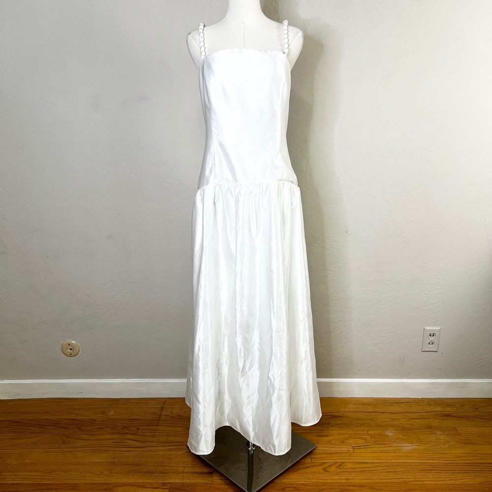 Lulus Modern Adoration White Satin Drop Waist Maxi Dress Corset Back Size XL - Picture 1 of 8